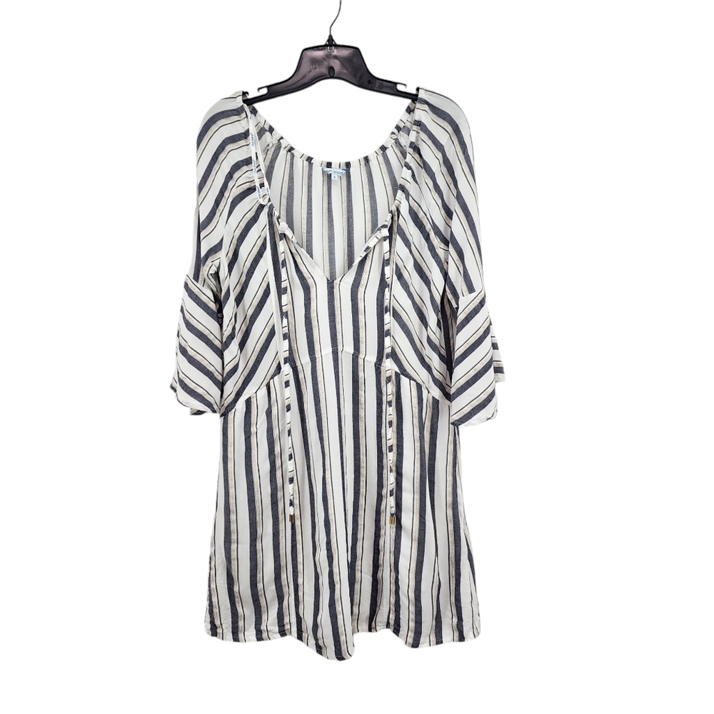 Blue Island Women's 100% Rayon Stripes Flutter Sleeves Mini Dress - S